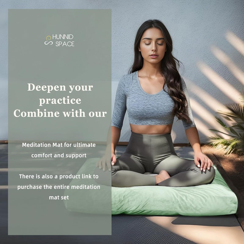hunnidspace Meditation Zafu Cushion Set with Buckwheat Hulls & Memory Foam - Ergonomic Support for Yoga & Sitting - Removable Machine-Washable Luxury Velvet Cover - for Adults and Kids (Sage Green) - Image 3